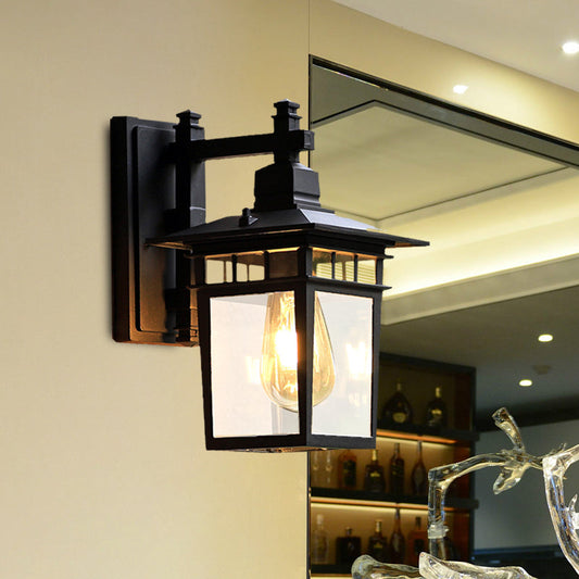 Rynx | 8.5"/11" W 1-Pear Wall Lights Fixture Lodges Pavilion Clear Glass Wall Mounted Lighting in Black