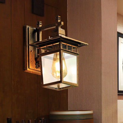 Rynx | Coffee Finish 1 Main Wall Lamp Lighting Country Pavilion Metal Wall Lamp Fixture with Clear Glass Shade, 8.5"/11" Width