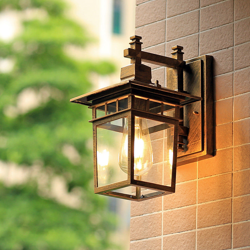 Rynx | Coffee Finish 1 Main Wall Lamp Lighting Country Pavilion Metal Wall Lamp Fixture with Clear Glass Shade, 8.5"/11" Width