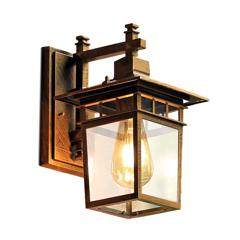 Rynx | Coffee Finish 1 Main Wall Lamp Lighting Country Pavilion Metal Wall Lamp Fixture with Clear Glass Shade, 8.5"/11" Width