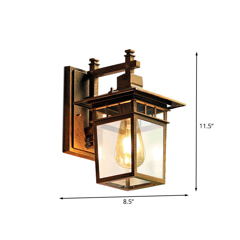 Rynx | Coffee Finish 1 Main Wall Lamp Lighting Country Pavilion Metal Wall Lamp Fixture with Clear Glass Shade, 8.5"/11" Width
