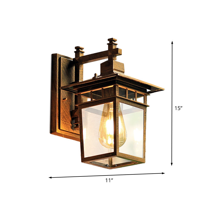 Rynx | Coffee Finish 1 Main Wall Lamp Lighting Country Pavilion Metal Wall Lamp Fixture with Clear Glass Shade, 8.5"/11" Width