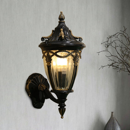 Rynx | 1 Light Bulb Urn Wall Sconce Light Loft Brass/Black Metal Wall Lamp Fixture with Clear Ribbed Glass Shade