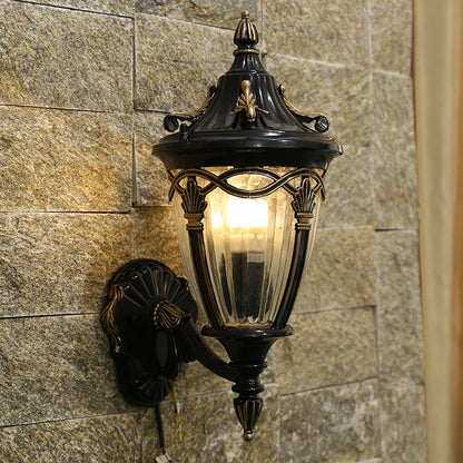 Rynx | 1 Light Bulb Urn Wall Sconce Light Loft Brass/Black Metal Wall Lamp Fixture with Clear Ribbed Glass Shade
