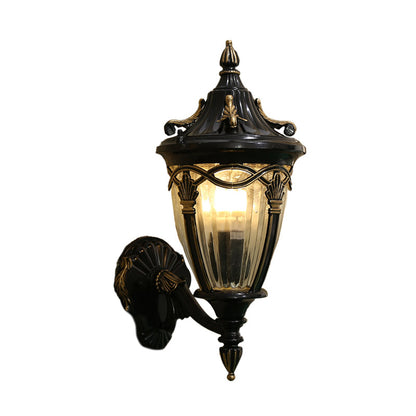 Rynx | 1 Light Bulb Urn Wall Sconce Light Loft Brass/Black Metal Wall Lamp Fixture with Clear Ribbed Glass Shade