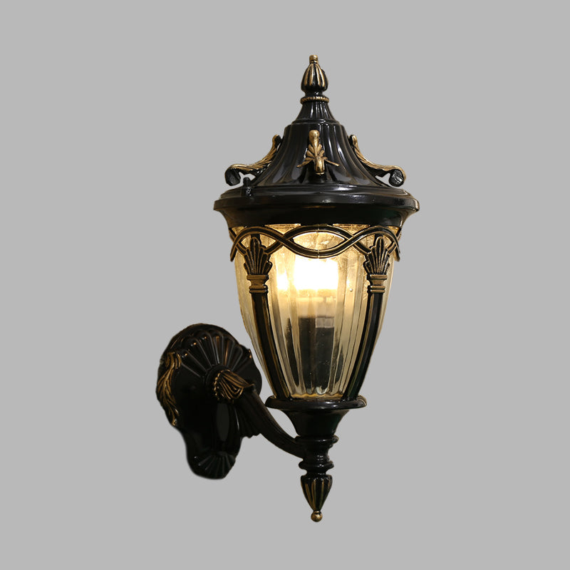 Rynx | 1 Light Bulb Urn Wall Sconce Light Loft Brass/Black Metal Wall Lamp Fixture with Clear Ribbed Glass Shade