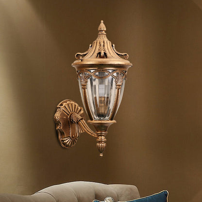 Rynx | 1 Light Bulb Urn Wall Sconce Light Loft Brass/Black Metal Wall Lamp Fixture with Clear Ribbed Glass Shade
