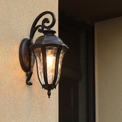 Rynx | 1-Light Water Glass Wall Lighting Rustic Black Urn Outdoor Corner Wall Mount Lamp Fixture
