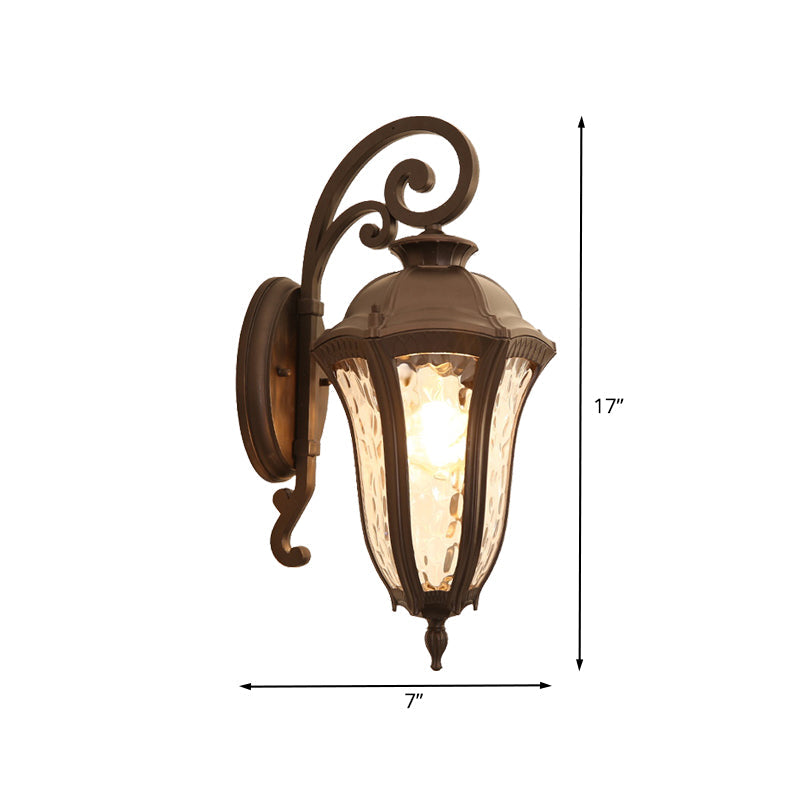 Rynx | 1-Light Water Glass Wall Lighting Rustic Black Urn Outdoor Corner Wall Mount Lamp Fixture