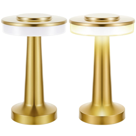 Rynx | Riakrum LED Table Lamp Set of 2, Touch Sensor, 3 Color Dimming, Rechargeable, Gold
