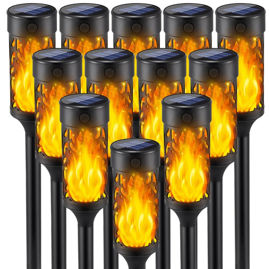 Rynx | 12 pcs solar torch lights outdoor flaming lights, LED garden lights solar powered, solar path lights for garden decorations, outdoor lighting landscape garden decor, garden lights for outdoor decor