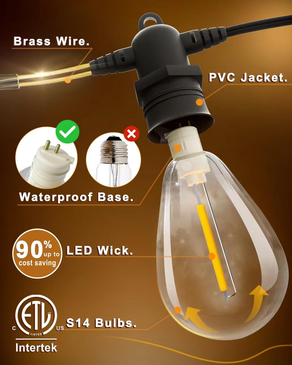 Rynx | Jerritte 100Ft Led Outdoor Light Chains, 30 Shatterproof Bulbs, Ip65 Waterproof, Dimmable