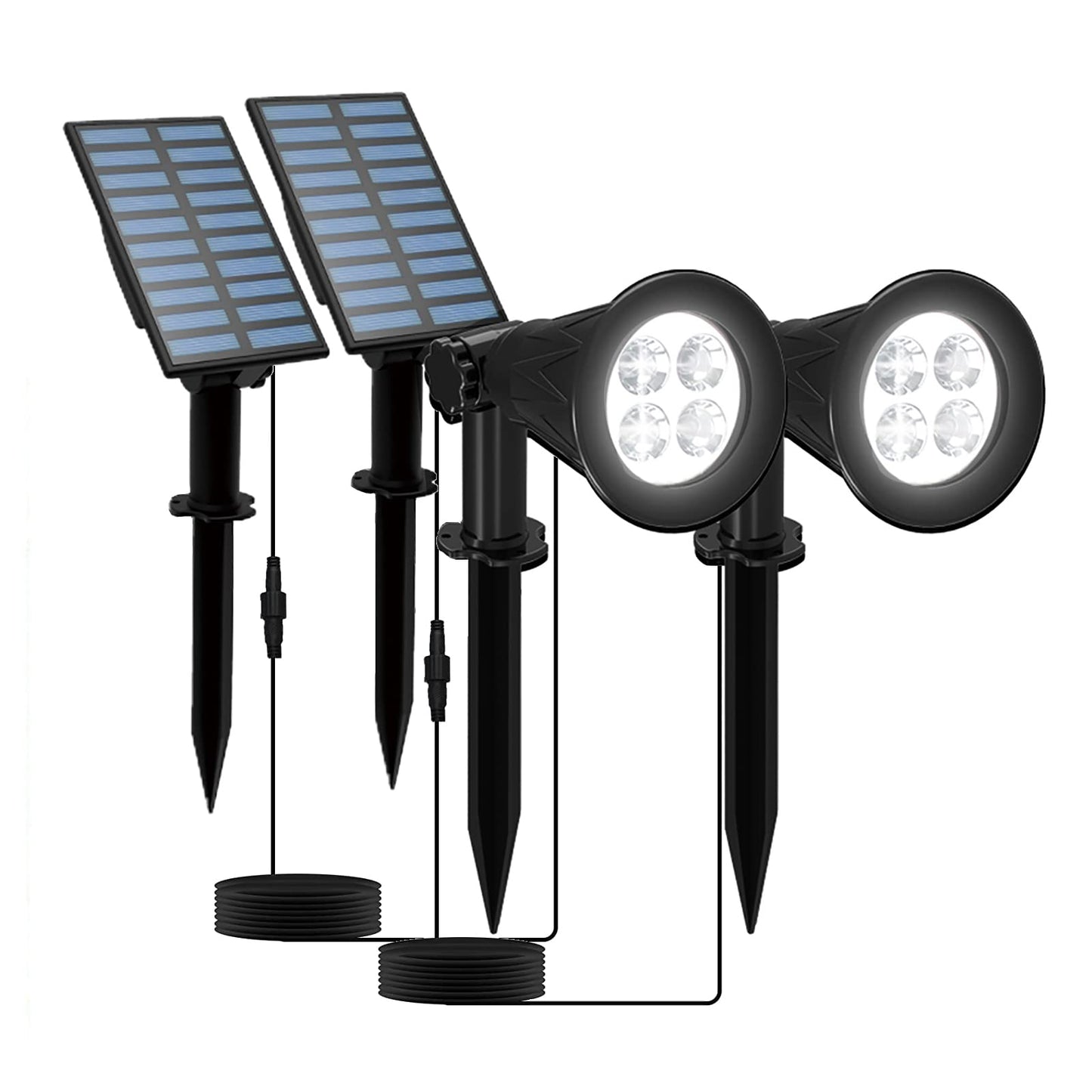 Rynx | Solar Powered Led Spotlight, T-Sunus 2 In 1 Installation Separated Panel And Light, Ip65 Waterproof Outdoor Landscape Security Lighting For Patio, Garden, Yard, Driveway, Stair (2Pack White-6000K)