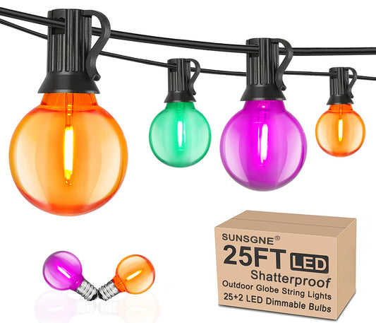 Rynx | Sunsgne 25Ft Globe Outdoor Halloween String Lights - 27 Shatterproof Led In Orange Green Purple