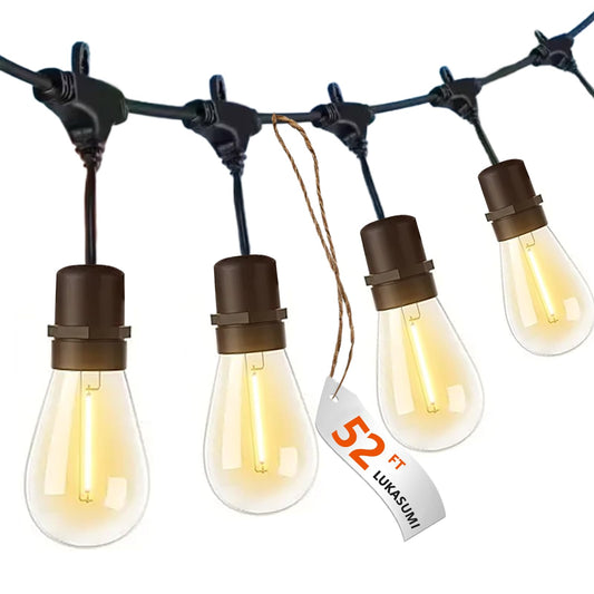 Rynx | Lukasumi 52Ft Led Outdoor String Lights, 15 Waterproof Vintage Edison Bulbs For Patio & Garden