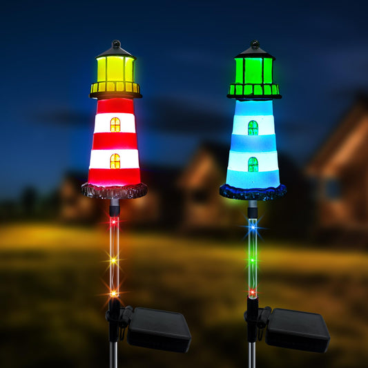 Rynx | Beidoulu Lighthouse Solar Light Outdoor, 2 Pack Outdoor Waterproof, Solar Trail Light Decorate Your Garden, Flower Bed, Patio
