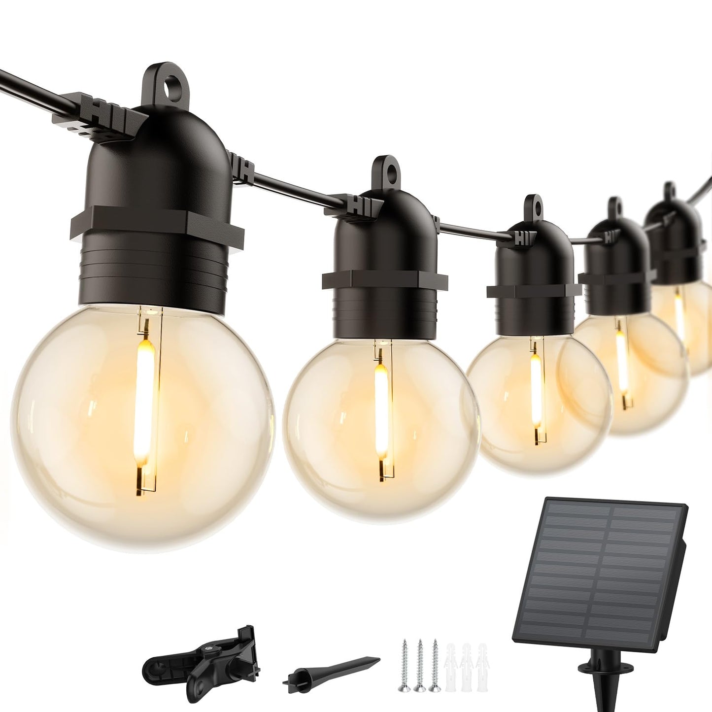 Rynx | Brightown Outdoor Solar String Lights 34Ft - Led G40 Pro Globe Patio Energy Saving With 11 Shatterproof Bulbs, 3 Light Modes Waterproof Hanging Lights For Christmas Outdoor Garden Backyard Party Decor