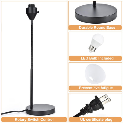 Rynx | Rislg Led Desk Lamp - 3 Levels Dimmable, Flexible Goose Neck Swing, Rotary Switch, Light Bulb Included, Black