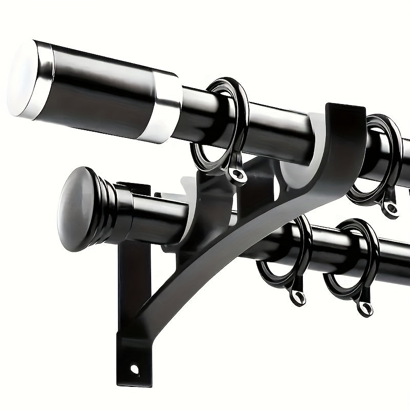 Rynx | 2 Sets Heavy Duty Curtain Rod Brackets - Black Metal Double Holder Hooks, Includes 4 Screws, Supports Up to 50kg