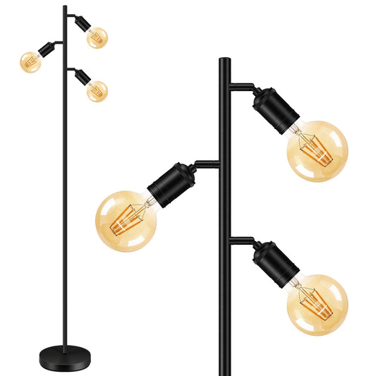 Rynx | Boostarea Floor Lamp, Industrial Floor Lamp, Modern Wooden Standing Lamp with Adjustable 3 Lights, E26 Socket, Foot Switch, Minimal
