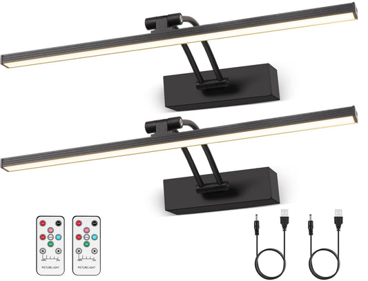 Rynx | Elavika 2 Pack Picture Light Battery Powered For Wall, 16'' Wireless Art Light For Painting With Remote Control, Timer, 5200mAh Rechargeable