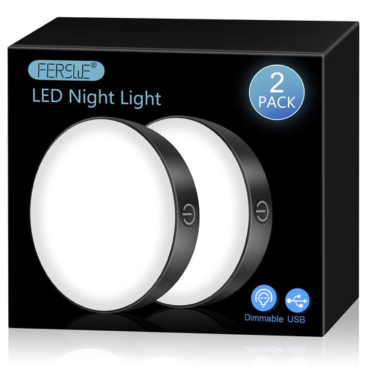 Rynx | Ferswe Dimmable Rechargeable Tap Light 6000K, Adjustable Brightness, 2 Pack, Black