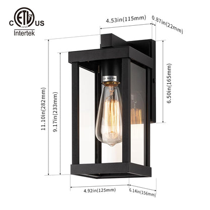 Rynx | Mirrea 11" Matte Black Outdoor Wall Lamp, Waterproof Rectangular Metal Frame, Pack of 2