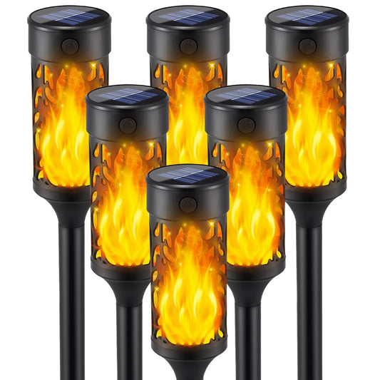 Rynx | 6Pcs Solar Lights Outdoor Waterproof, Solar Tiki Torches With Flaming Lights, Solar Lights For Outdoor Decor, Solar Powered Outdoor Lights For Garden, Led Solar Garden Lights For Pathway Garden Decor