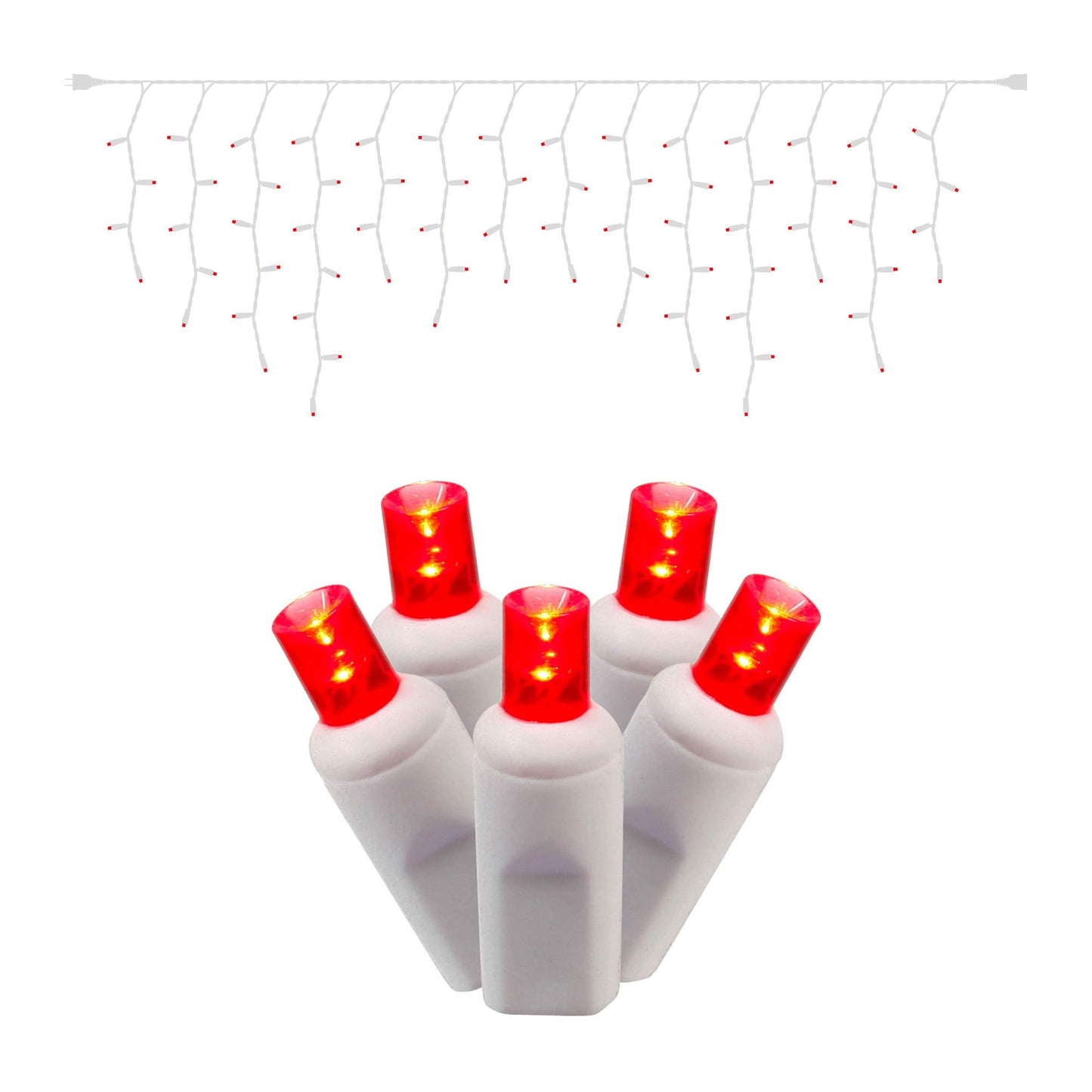 Rynx | Vickerman 70 Red Wide Angle LED Icicle Lights On White Wire, 9' Christmas Simple Mold Light Strand