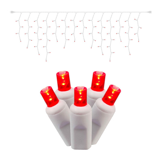 Rynx | Vickerman 70 Red Wide Angle LED Icicle Lights On White Wire, 9' Christmas Simple Mold Light Strand