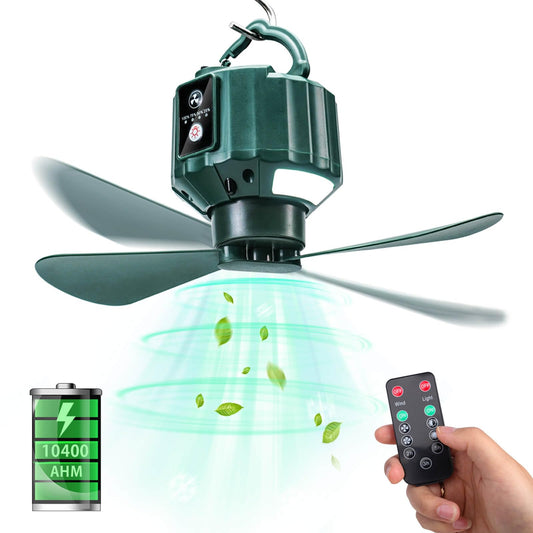 Rynx | Dukuseek Tent Ceiling Fans For Camping, 10400Mah Large Capacity Portable Hanging Tent Fans With Light And Remote Control, Usb Battery-Powered Camping Fan For Tent Beach