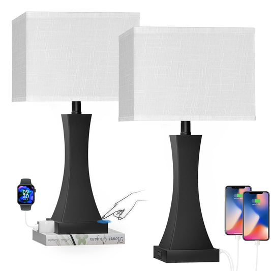 Rynx | Oyedis Set with 2 Touch Control Table Lamps 21.6" 3-Way Dimmable Nightstand Lamp with Type C/Usb Charging Port & Socket Desk Lamp for Living Room Bedroom Office and Hotel Light Bulb Included