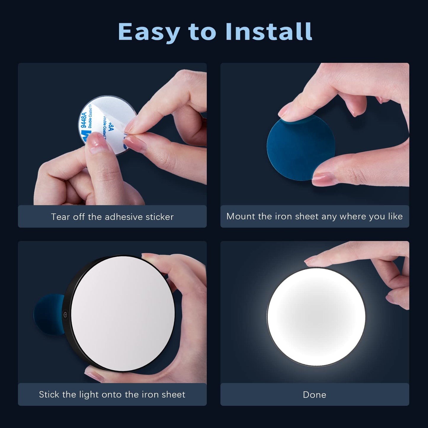 Rynx | Ferswe Dimmable Rechargeable Tap Light 6000K, Adjustable Brightness, 2 Pack, Black