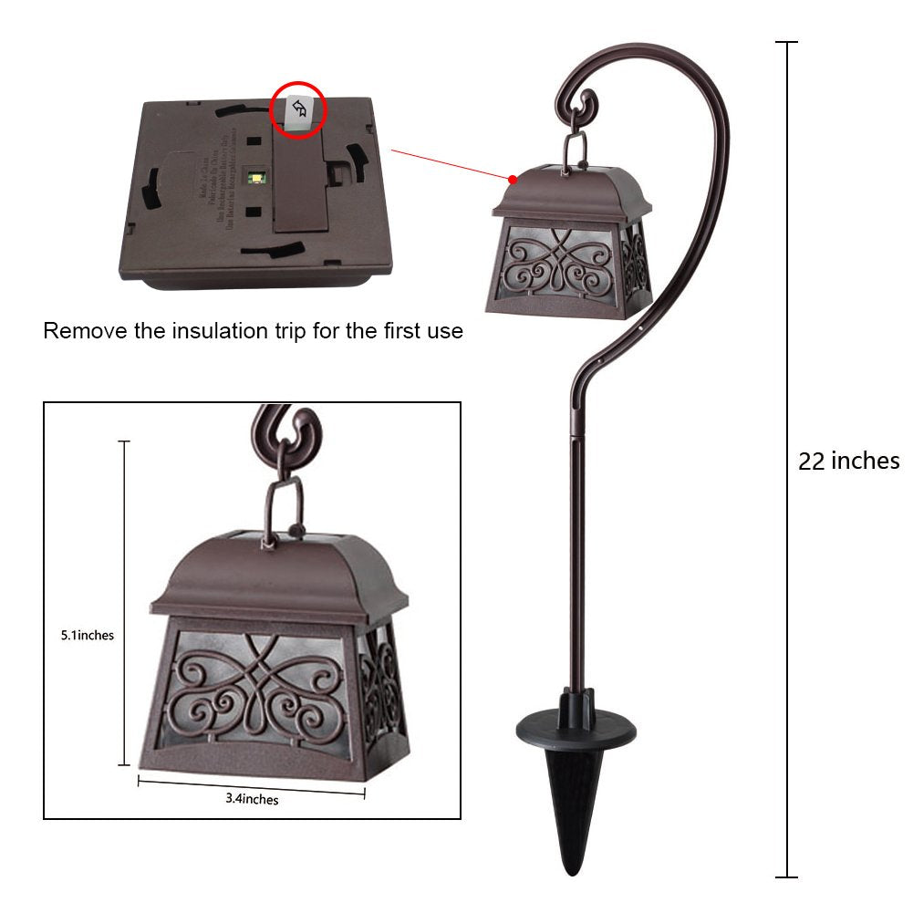 Rynx | Maggift 4 Pack 22" Hanging Solar Lights with Shepherd Hooks - Outdoor Garden Decor, Brown