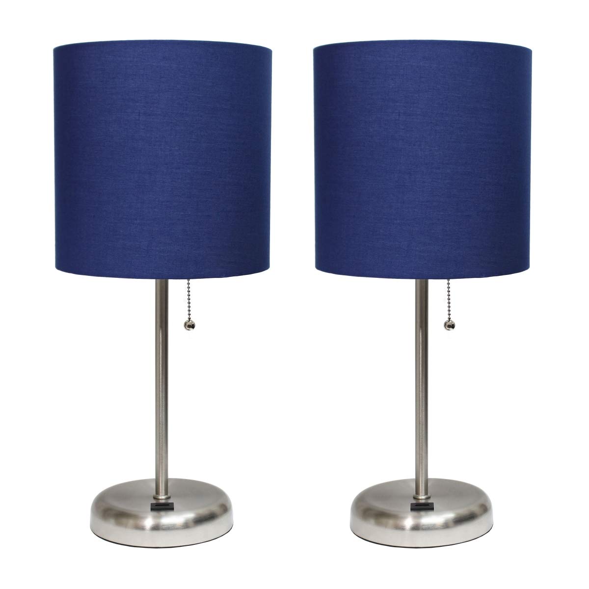Rynx | Limelights Lc2002-Nav-2Pk Stick Lamp With Usb Charging Port & Textile Shade Set, Navy - Pack Of 2