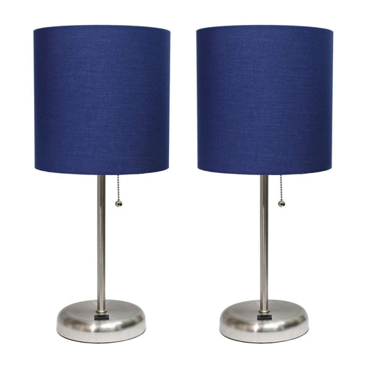 Rynx | Limelights Lc2002-Nav-2Pk Stick Lamp With Usb Charging Port & Textile Shade Set, Navy - Pack Of 2