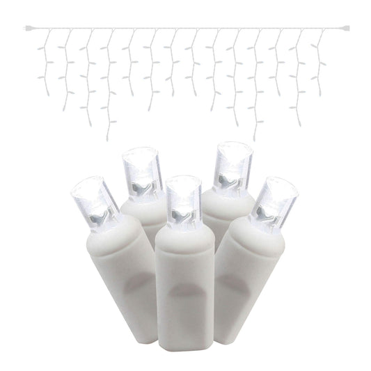 Rynx | Vickerman 70 Pure White Wide Angle Led Icicle Lights On White Wire, 9' Christmas Single Molded Light String