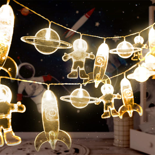 Rynx | 50 Led Children's Room Led Light Chain Astronaut Spaceship Rocket Pendant Holiday Party Lights Wall Window Children's Room Decor Wedding Round Garden Party Patio Christmas (Warm White)