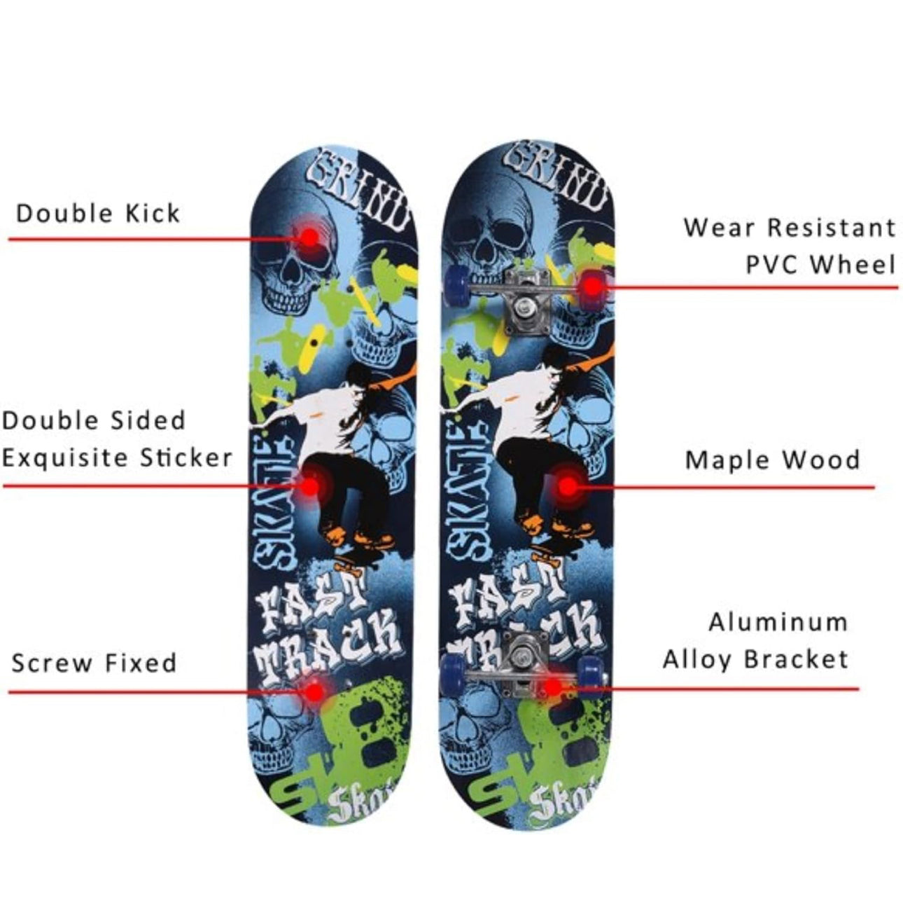 Rynx | Kids Fast Track Portable Skateboard, Wheels Skateboards, for Kids (4-8 Years)