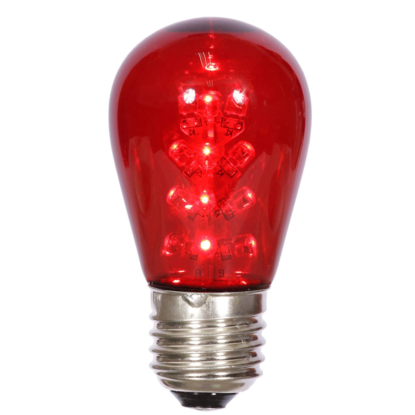 Rynx | Vickerman S14 Led Red Transparent Plastic Bulb E26 Medium Nickel Base, 5 Per Pack.