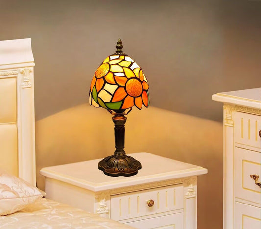Rynx | Tiffany Style Table Lamp, Sunflower Colored Glass Lamp, 6 Inch Small Antique Nightstand Lamp, For Bedroom Living Room Home, Includes Dimmable LED Bulb 8w