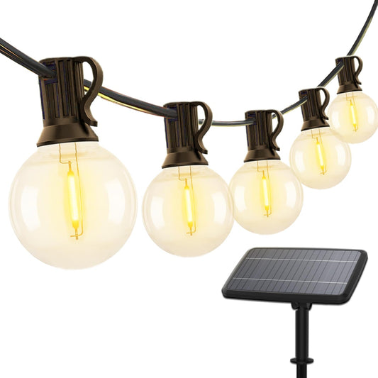 Rynx | Loniuto Solar String Lights 100Ft, Waterproof LED Patio Lights with 50 Bulbs, Black
