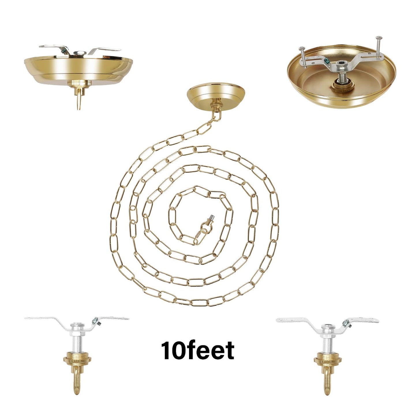 Rynx | Eumyviv 10Ft Heavy Duty Gold Chain & 5" Canopy Set For Hanging Pendant Lighting