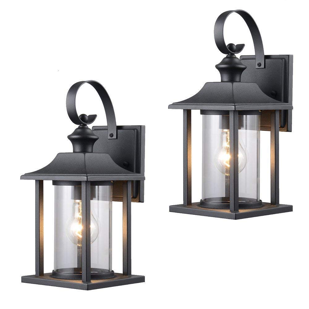 Rynx | Designers Impressions Black Outdoor Wall Mounted Lantern, Clear Glass, 13.25&quot;X6&quot;X7&quot; - Twin Pack