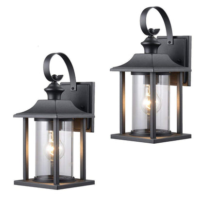 Rynx | Designers Impressions Black Outdoor Wall Mounted Lantern, Clear Glass, 13.25&quot;X6&quot;X7&quot; - Twin Pack