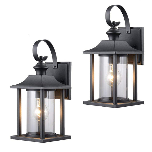 Rynx | Designers Impressions Black Outdoor Wall Mounted Lantern, Clear Glass, 13.25&quot;X6&quot;X7&quot; - Twin Pack