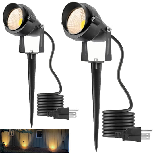 Rynx | Yoosuml Warm White Spotlights For Garden, 3000K 10W 120V Metal Box Ip65 Waterproof Outdoor Landscape Spotlights With Pointed Stand
