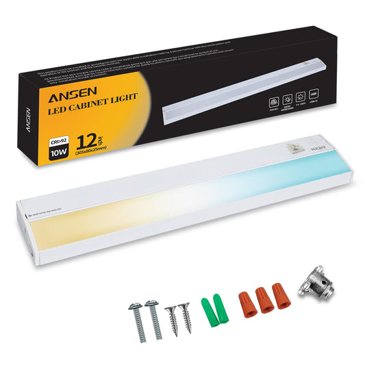 Rynx | Ansen Hardwired Under Cabinet Lighting, 12In 10W Led Light For Kitchen/Closet, Cri>92, R9>90, Dimmable, 3 Color temperatures, 300