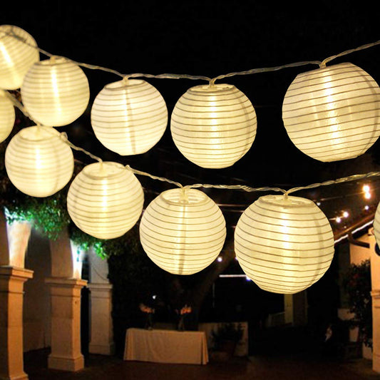 Rynx | Bright Zeal 20' Long 30 Led Lantern Light Battery Powered - Indoor Outdoor 3" White Silk-Like Fabric Round Mini Lantern Light For Yard Bedroom Wedding