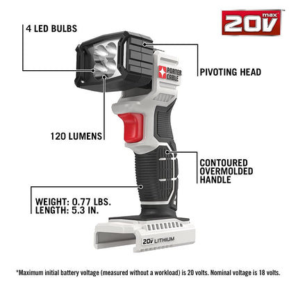 Rynx | Porter-Cable 20V Max LED Work Light, Black, 7.34 Inches - Light, Durable & Portable Light